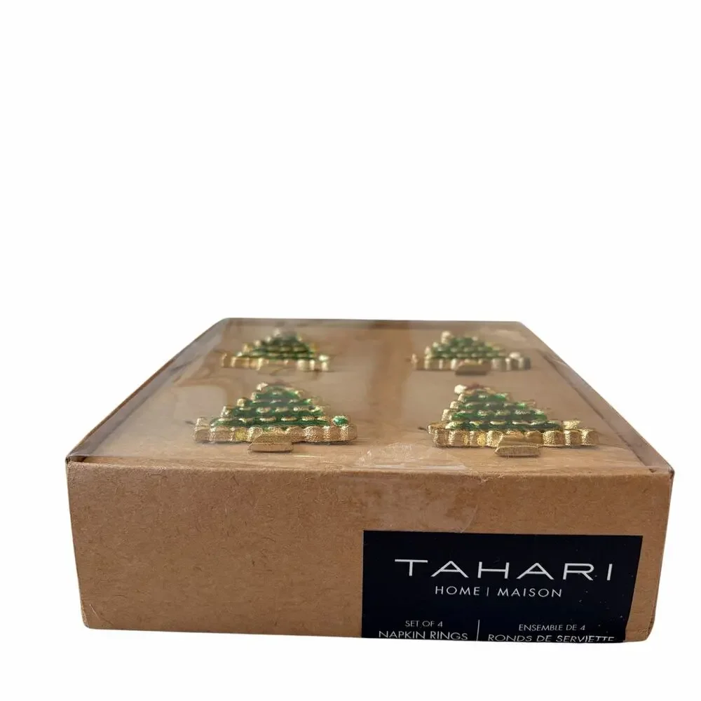 NEW Tahari Home Christmas Tree Napkin Rings Set of 4 Chic Holiday Hosting